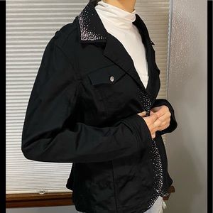 Christine Alexander, L, black denim jacket embellished with Swarovski crystals
